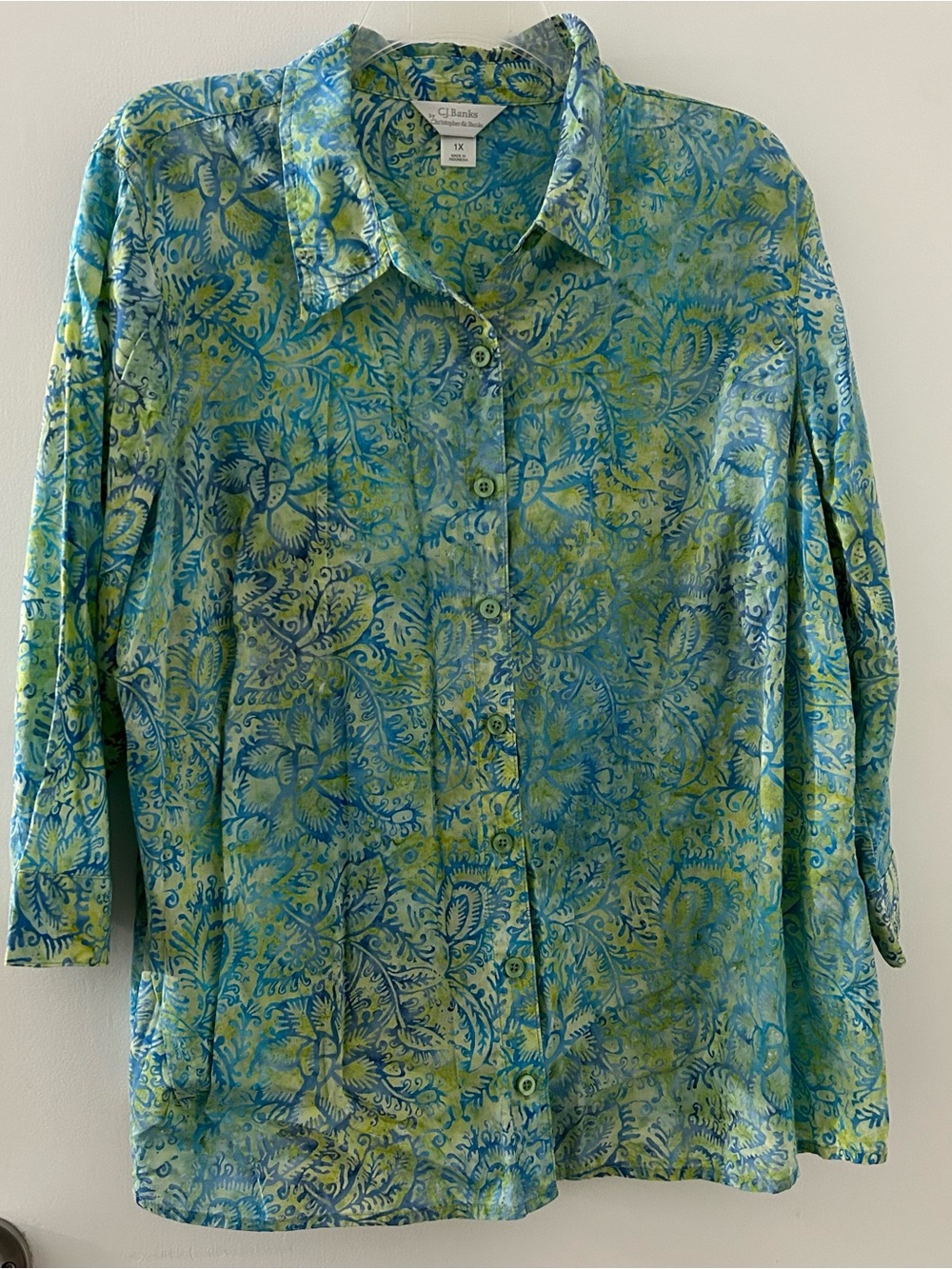 CJ Banks Floral Button-Down Blouse-Soft!